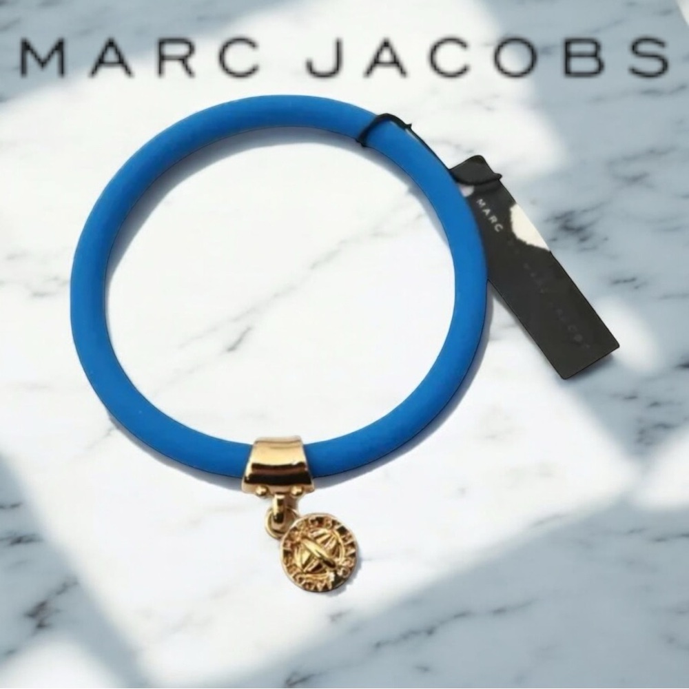 NWT Marc By Marc Jacobs Electric Blue Silicone Logo Charm Bracelet